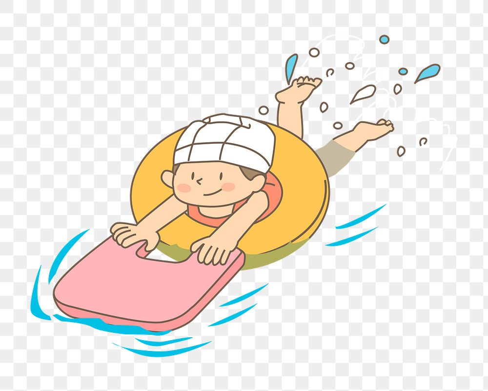 Png child swimming clipart, transparent background. Free public domain CC0 image.