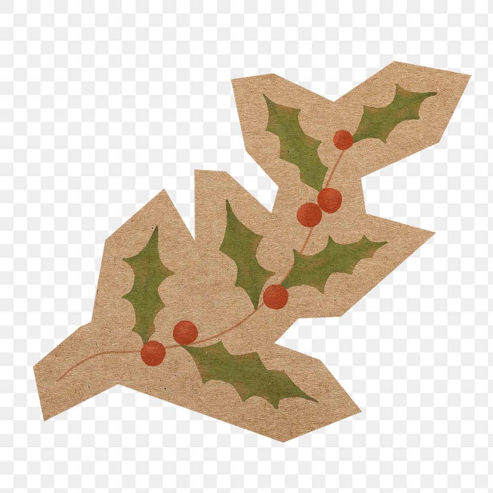 Holly berry illustration png, cut out paper element, transparent background