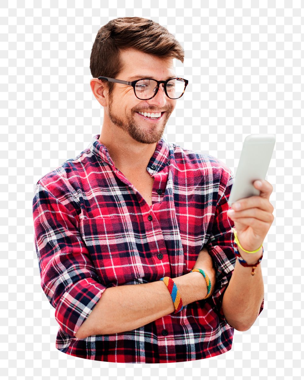 PNG Young man using phone, collage element, transparent background