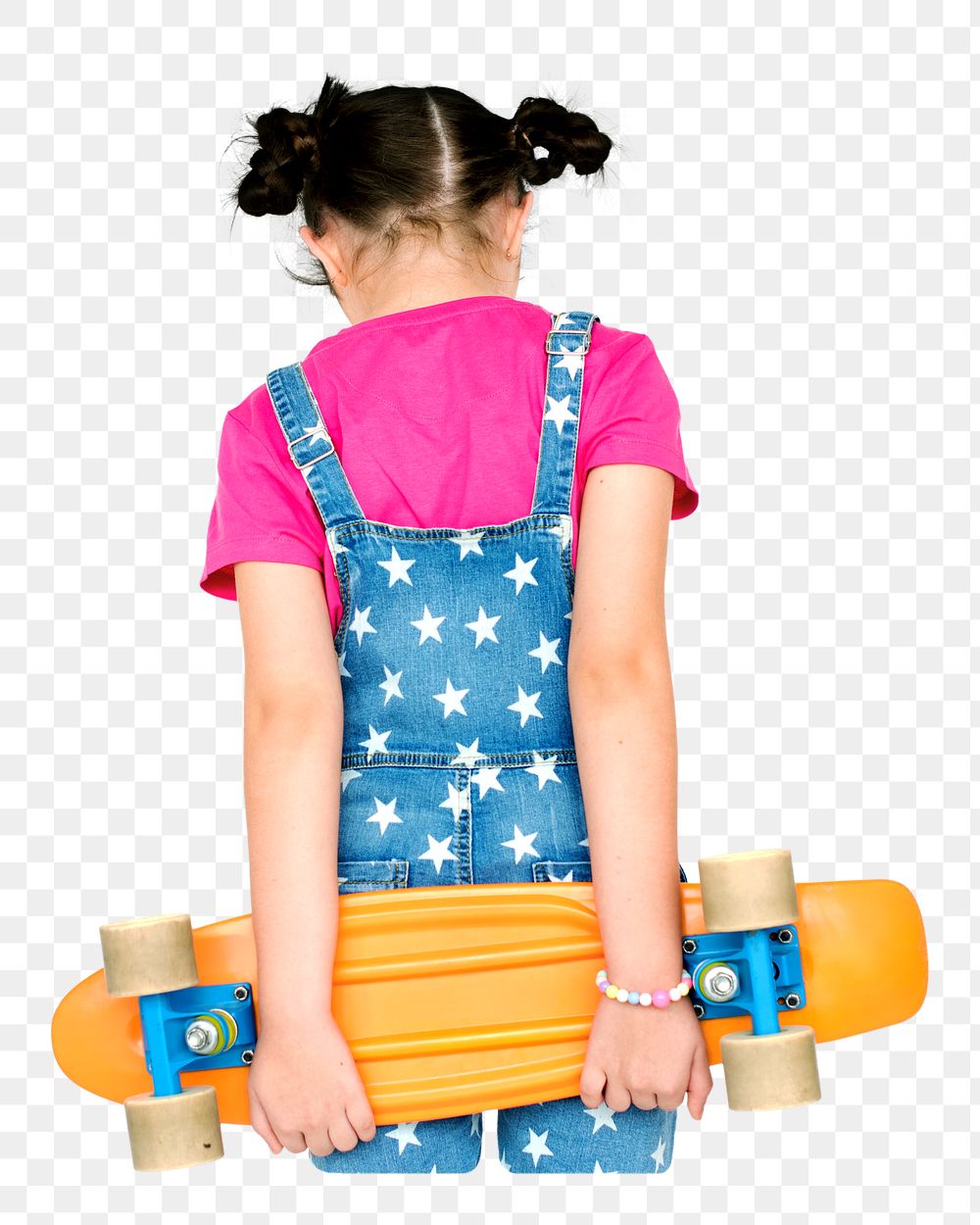 Png girl holding skateboard, collage element, transparent background