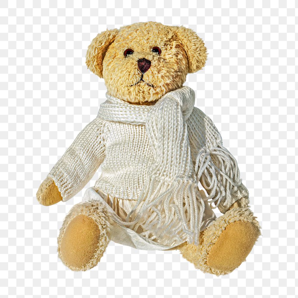 Bear doll in sweater png, transparent background