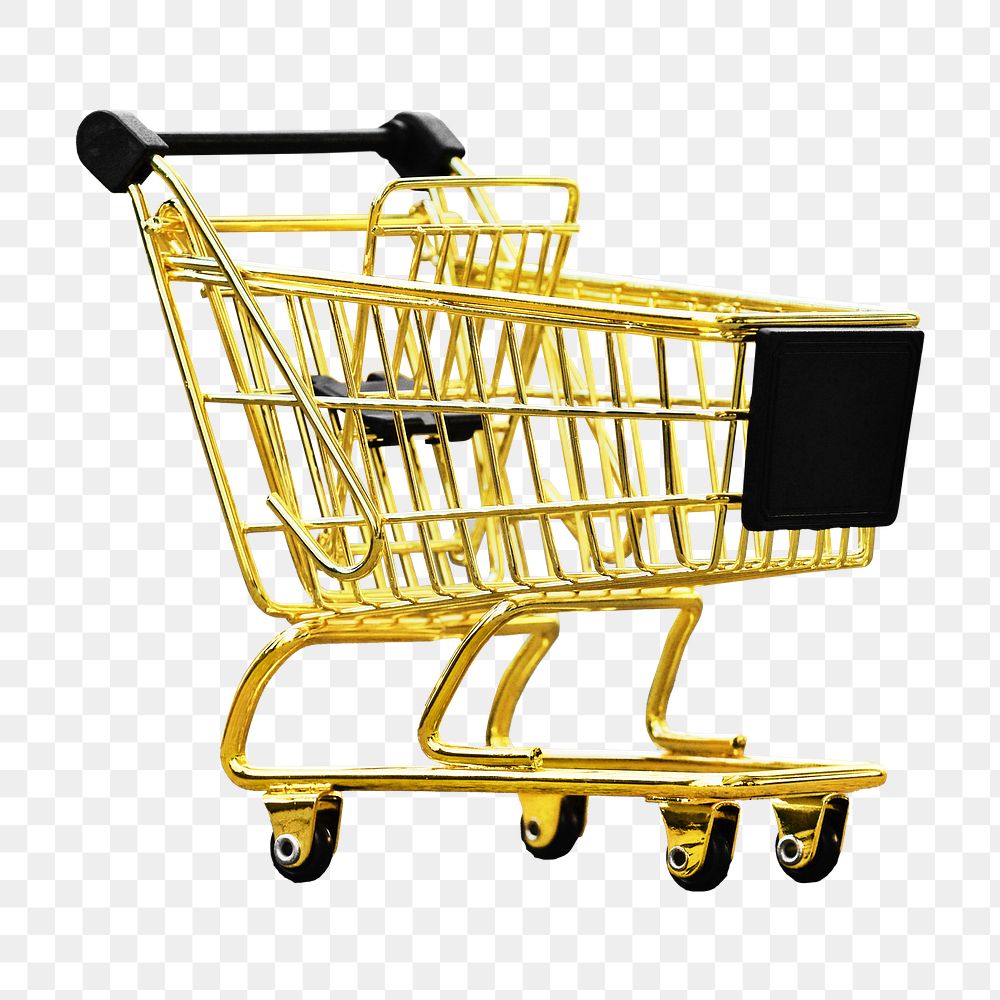 Gold shopping cart png collage element, transparent background