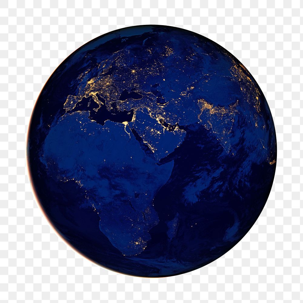 Png planet Earth at night, isolated object, transparent background