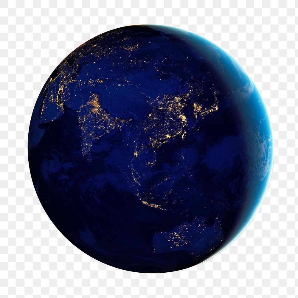 Png planet Earth at night, isolated object, transparent background