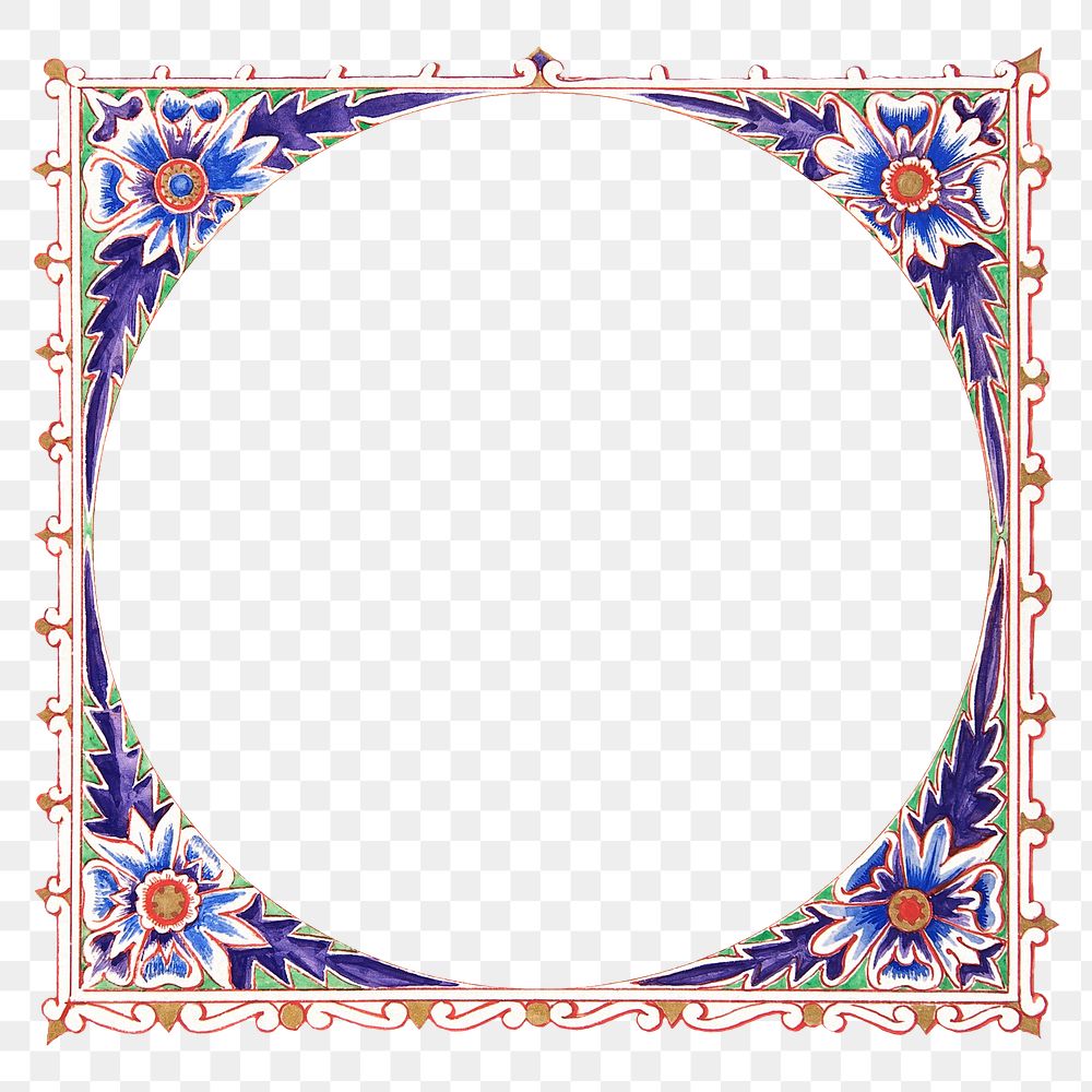 PNG Vintage floral frame transparent background. Remixed by rawpixel.