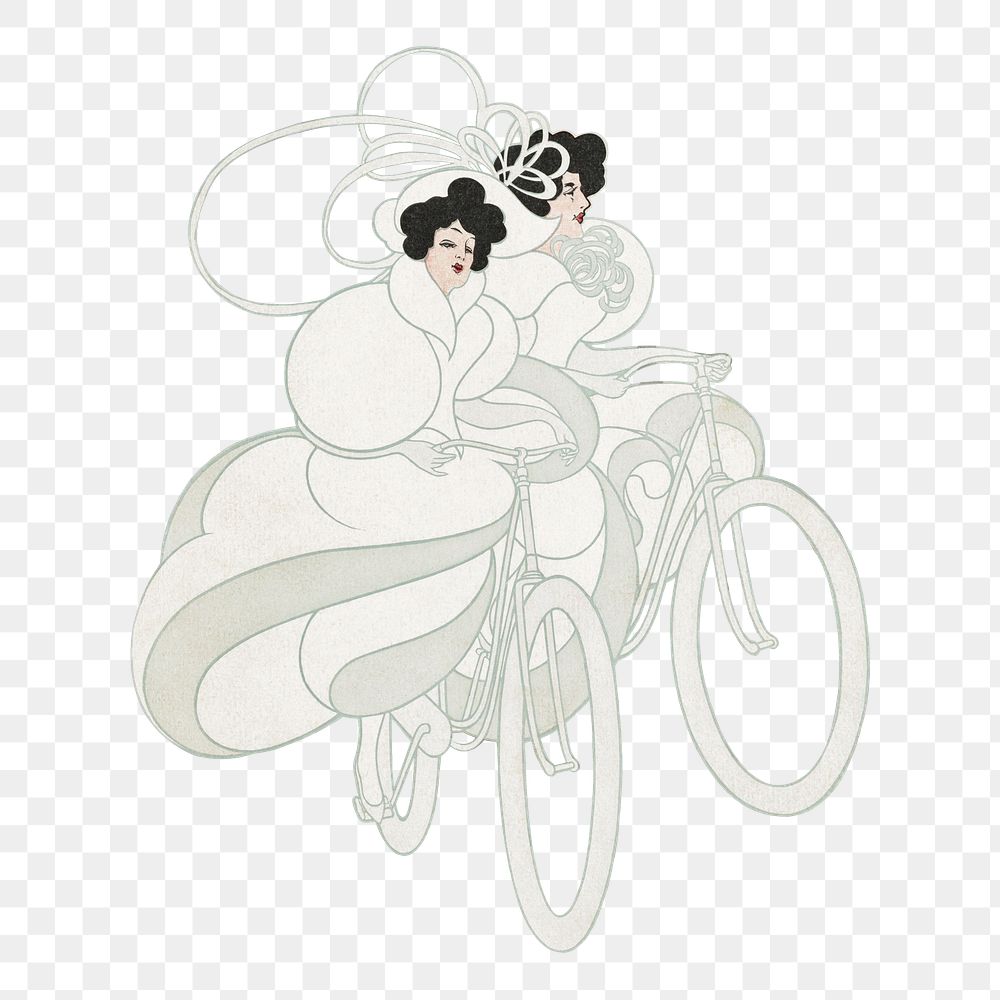 PNG Vintage women cycling illustration transparent background. Remixed by rawpixel.
