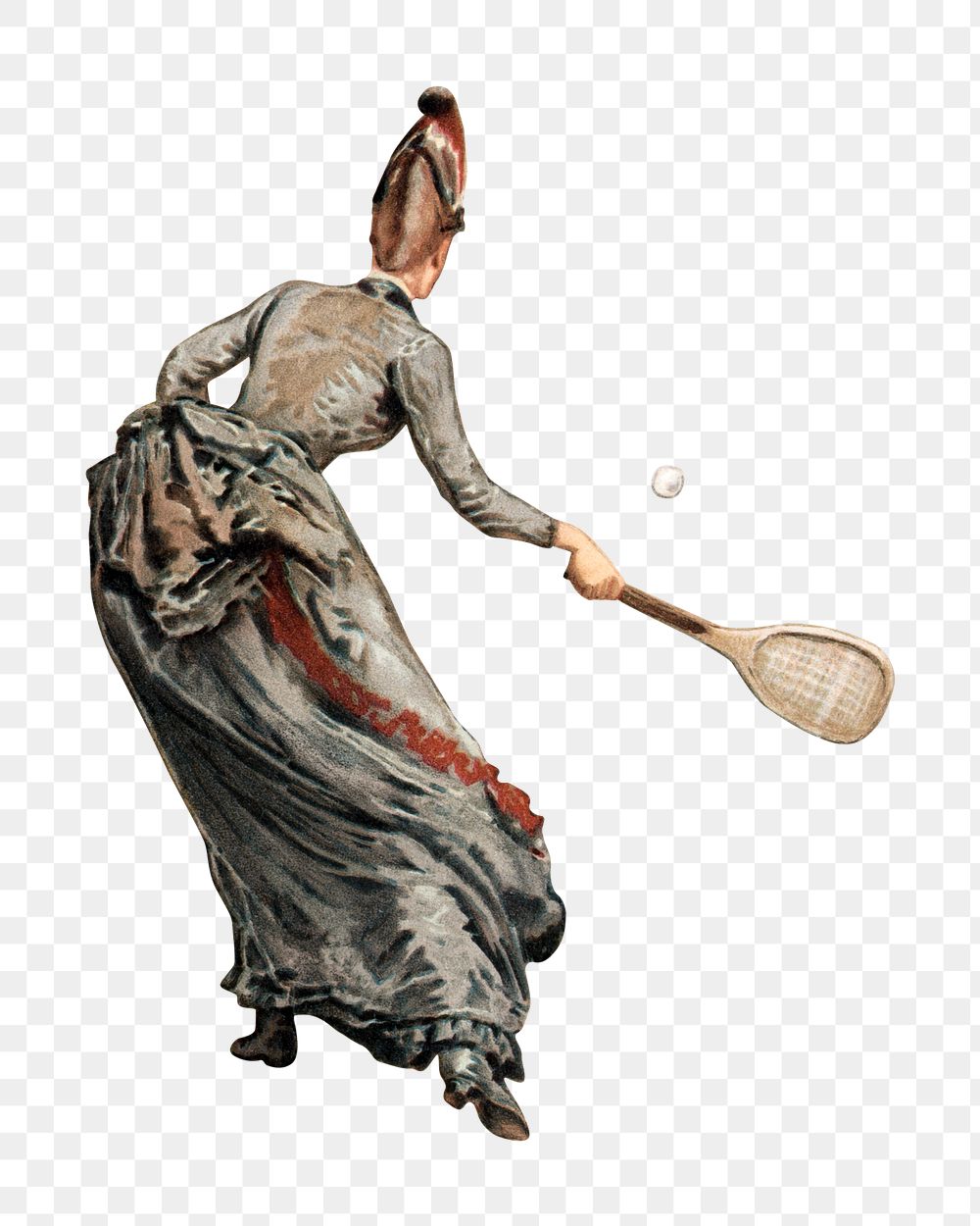 PNG Vintage woman playing tennis illustration transparent background. Remixed by rawpixel.