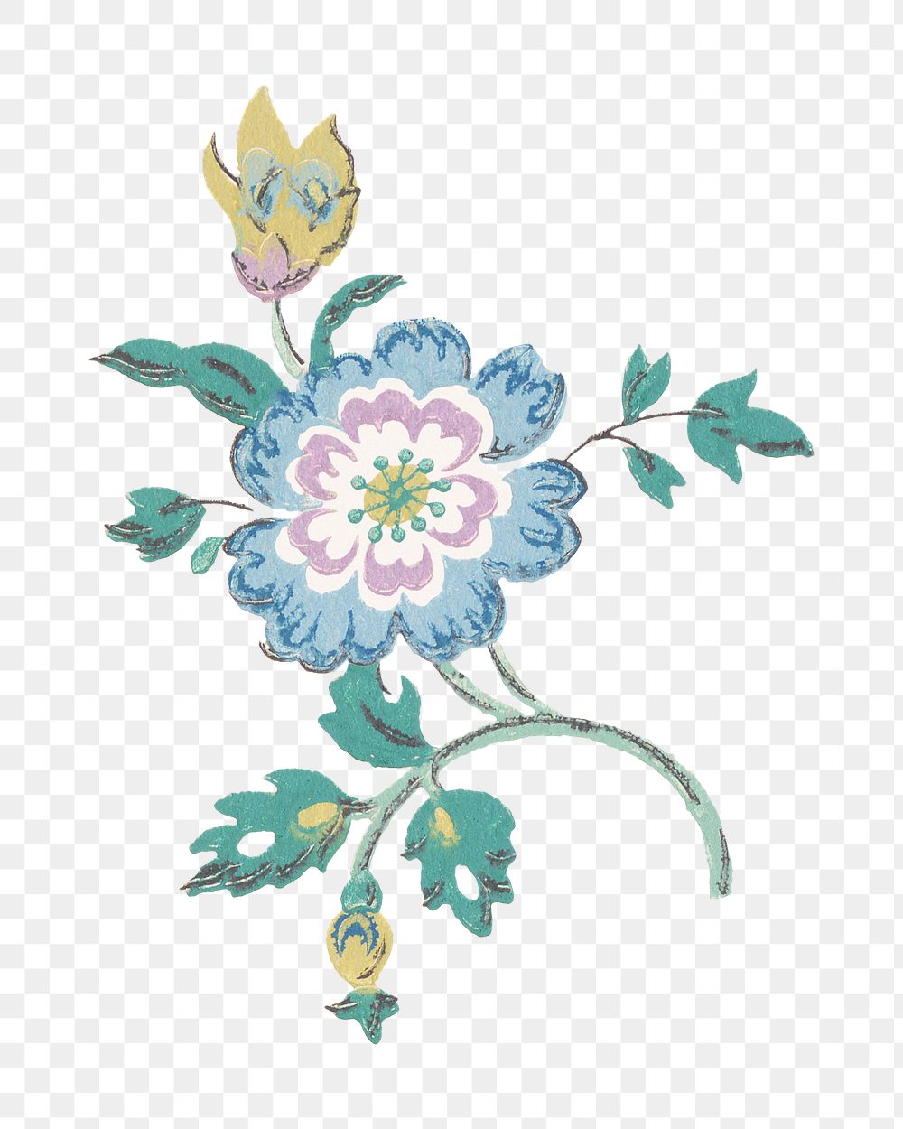 PNG Vintage blue flower illustration transparent background. Remixed by rawpixel.