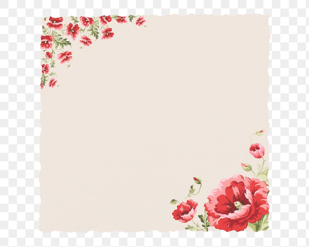 PNG Red flower border notepaper transparent background. Remixed by rawpixel.