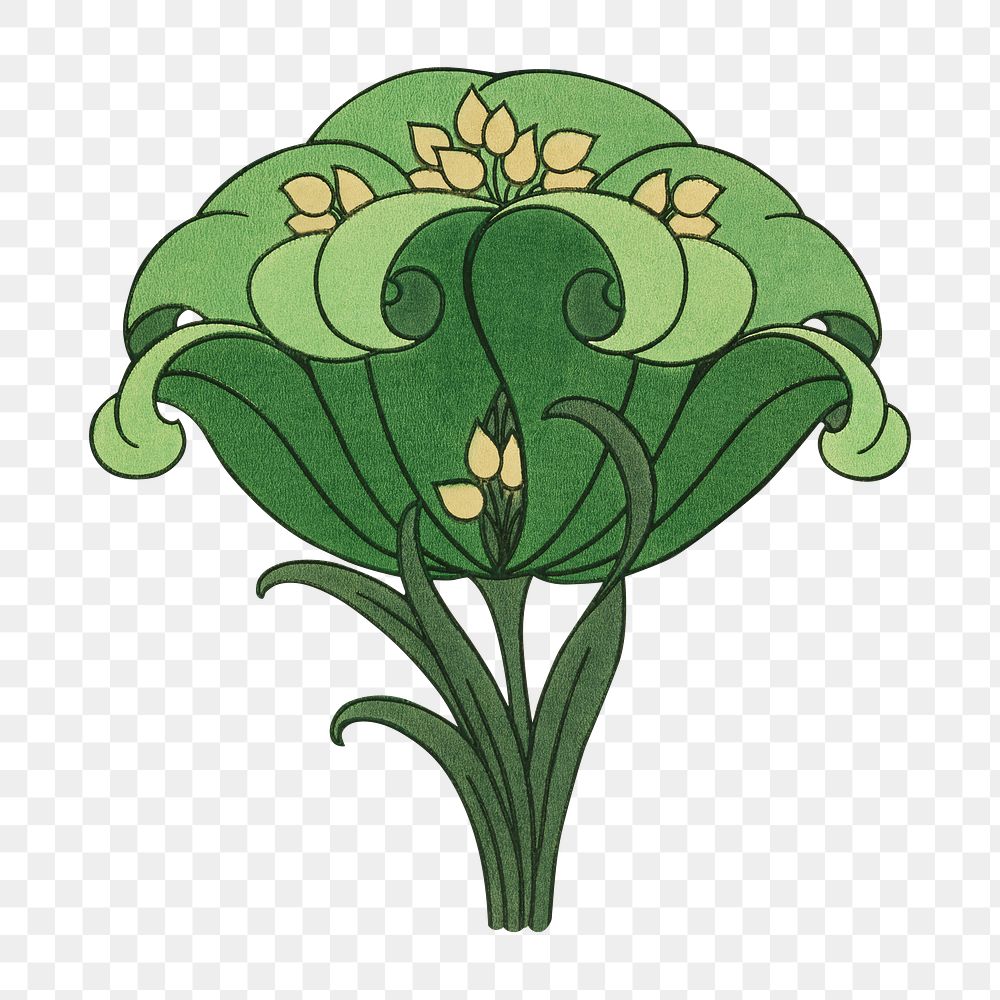 PNG Vintage green flower illustration transparent background. Remixed by rawpixel.