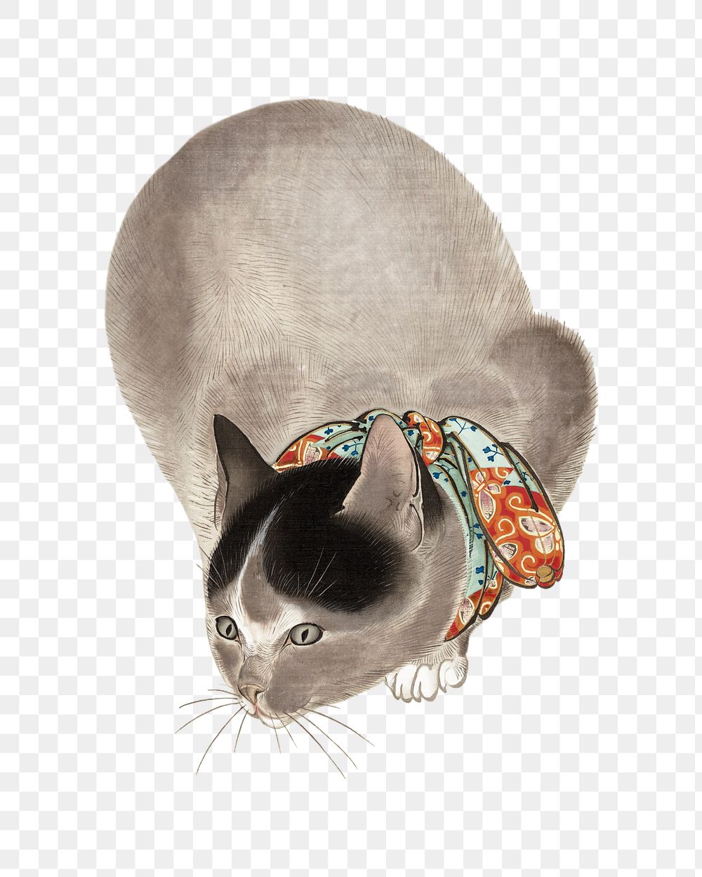 PNG Cat, vintage animal illustration by Oide Tōkō, transparent background.  Remixed by rawpixel. 
