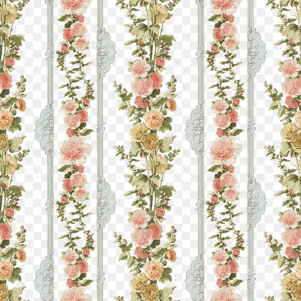 Vintage flower png pattern, transparent background.  Remixed by rawpixel. 