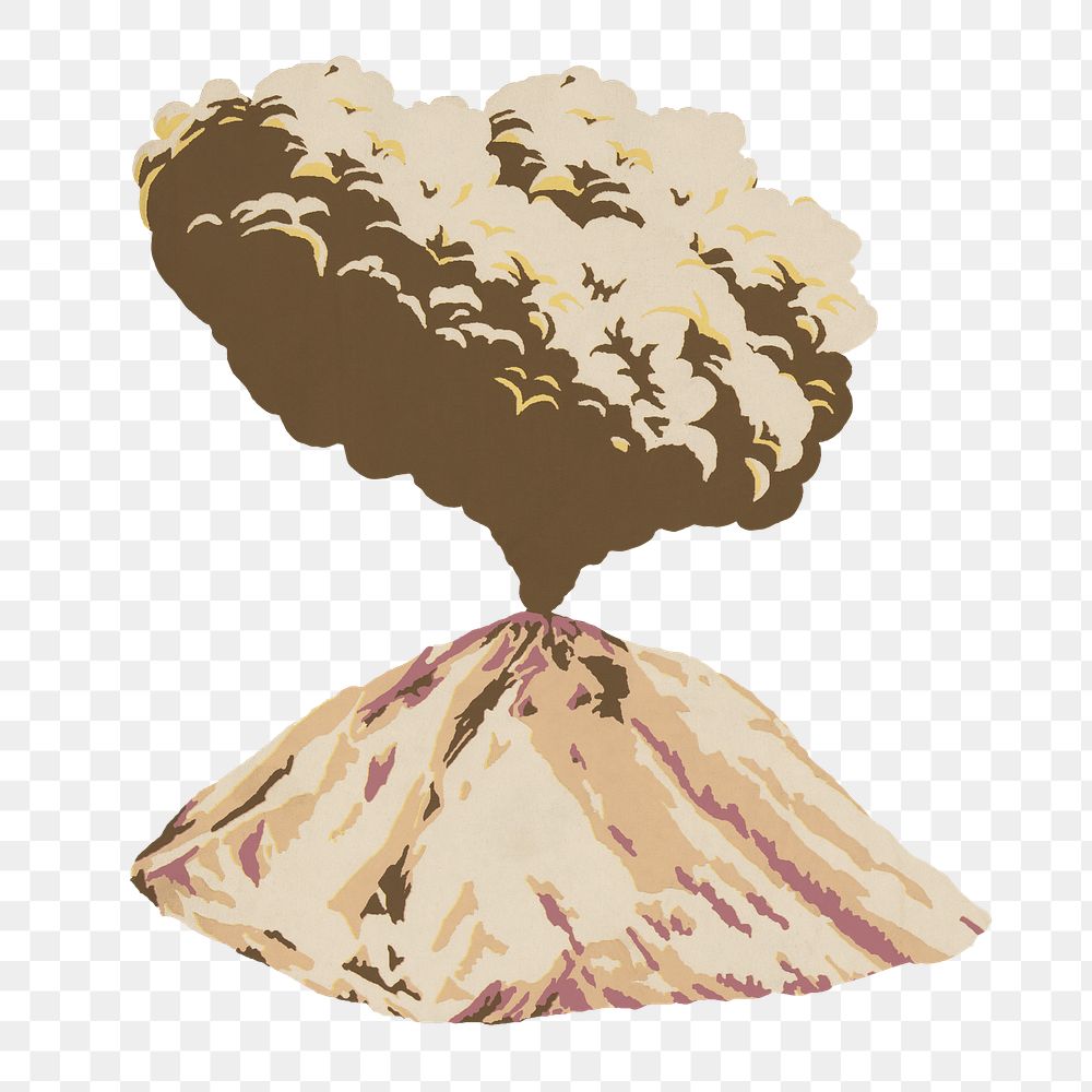 PNG Erupting volcano mountain, vintage illustration by C. Don Powell, transparent background.  Remixed by rawpixel. 