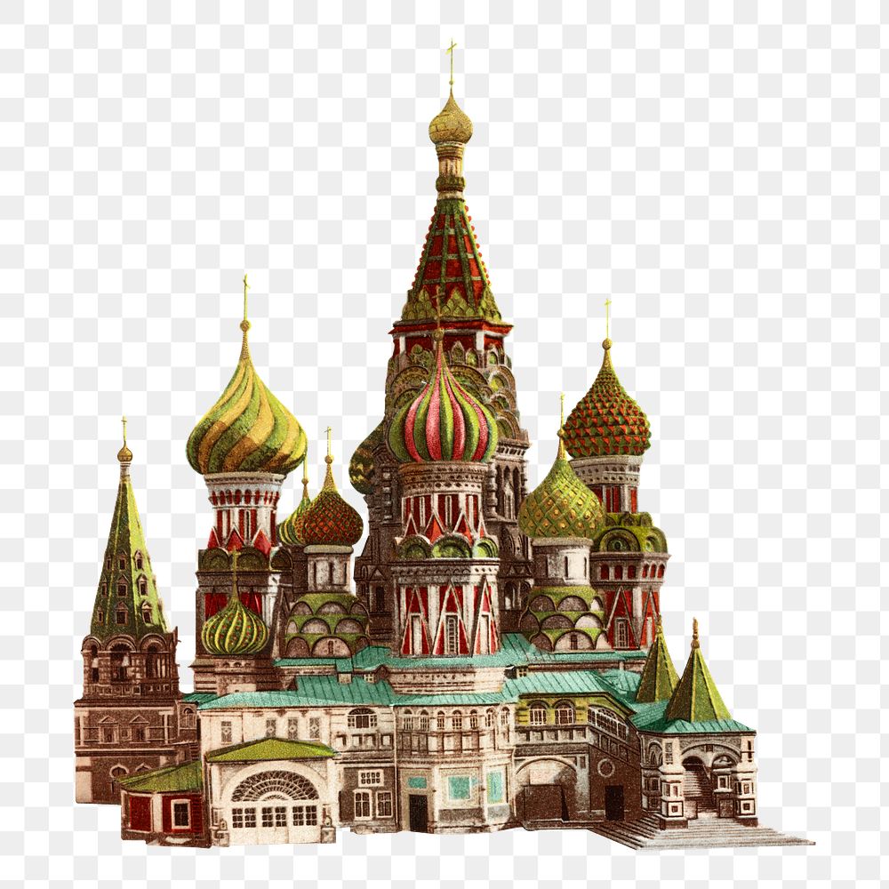 PNG Church of St. Basil, Red Square Moscow illustration, transparent background.  Remixed by rawpixel. 