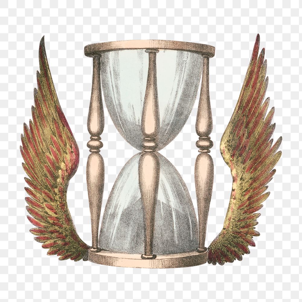 PNG Winged hourglass, vintage object illustration, transparent background.  Remixed by rawpixel. 