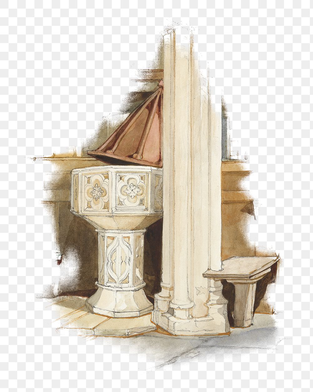 PNG Pillar, medieval architecture illustration by Rev. James Bulwer, transparent background.  Remixed by rawpixel. 