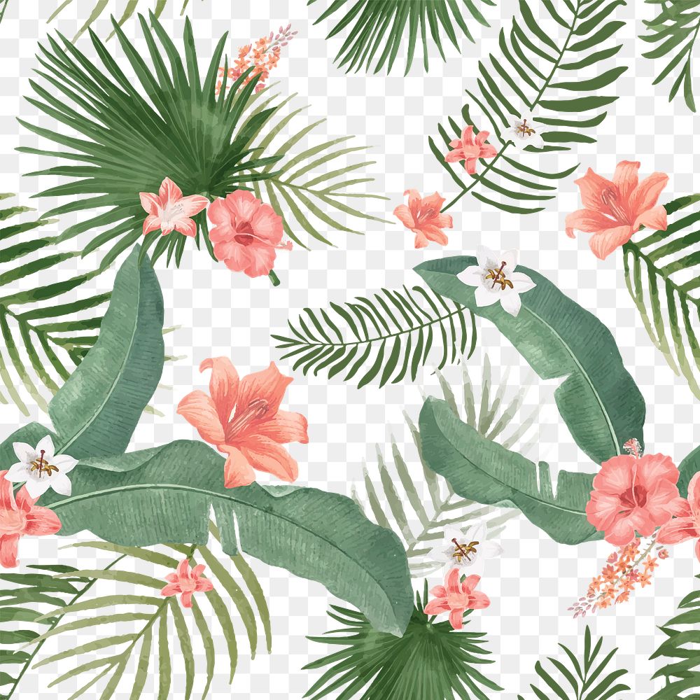 Tropical pattern png watercolor botanical, transparent background