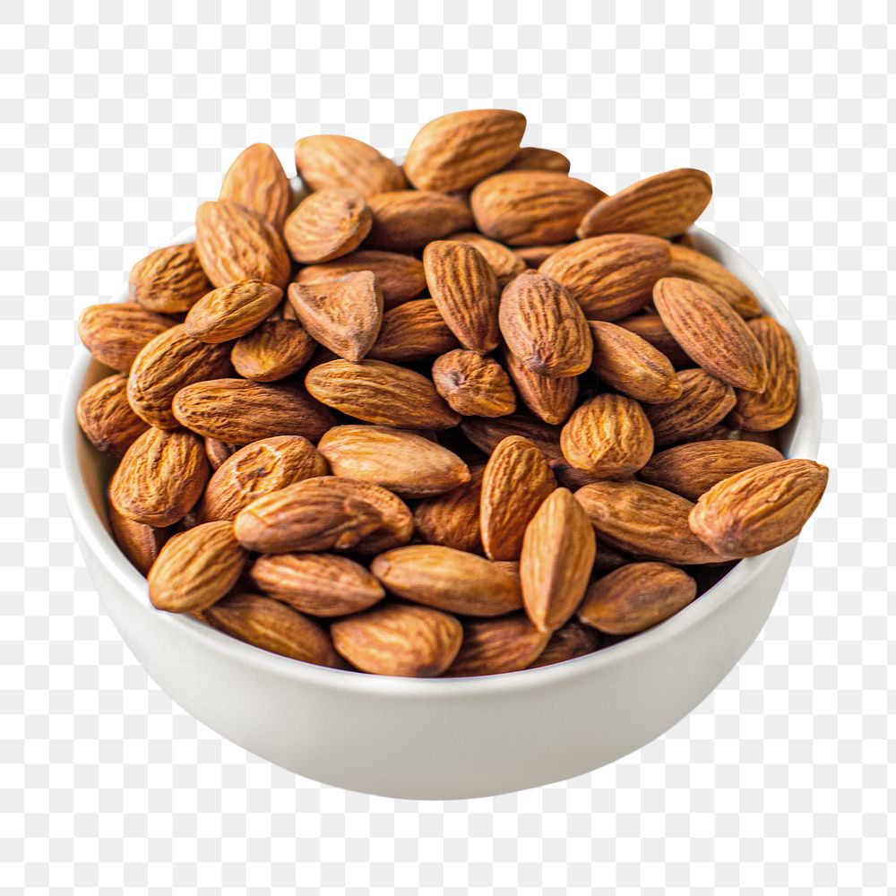 Bowl of almonds png, transparent background