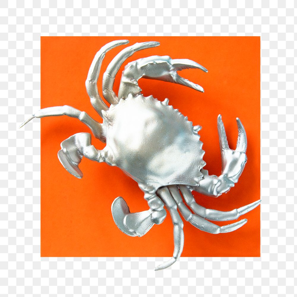 Png silver crustacean crab paper, isolated image, transparent background
