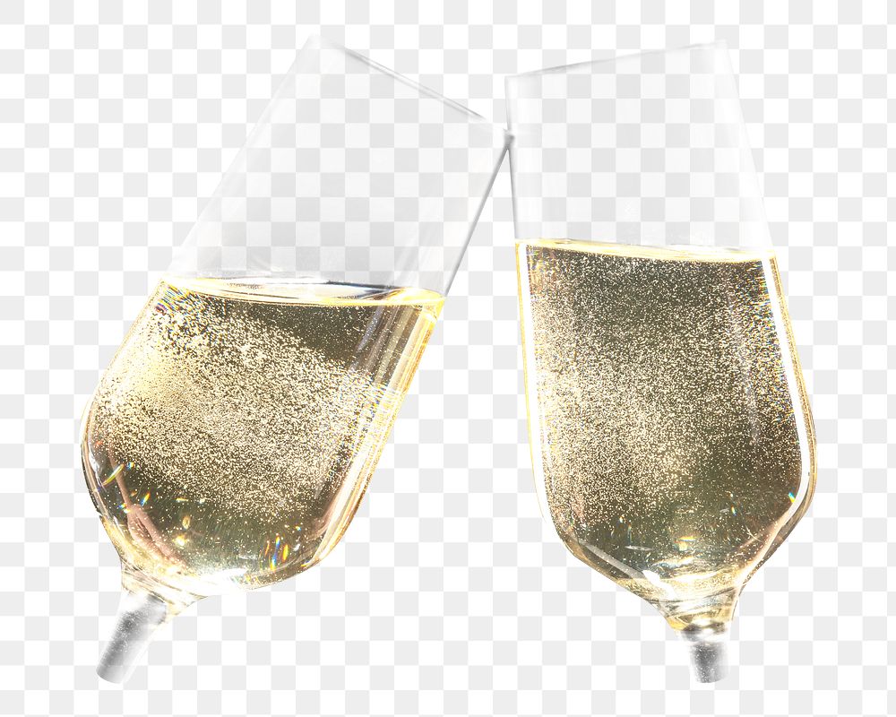 PNG two tilted flutes with champagne  transparent background