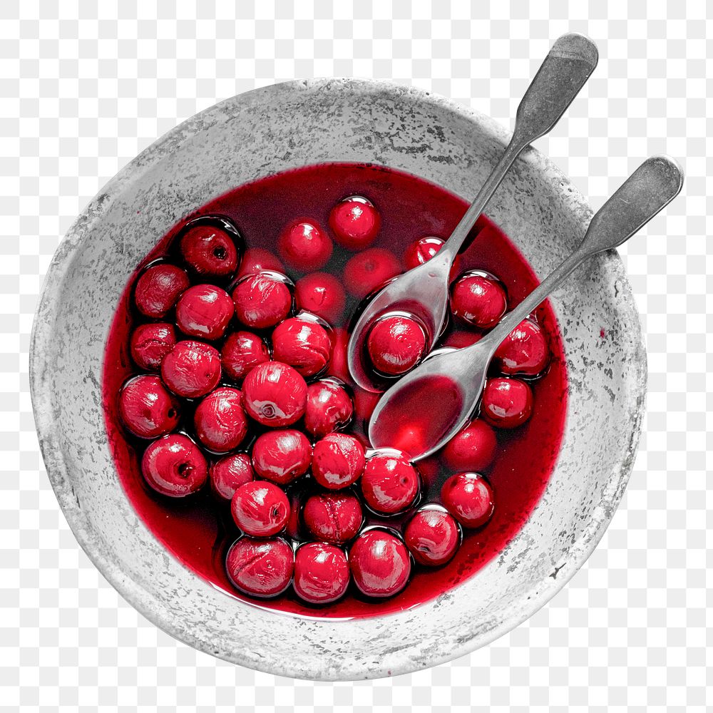 Png maraschino cherry bowl, collage element, transparent background