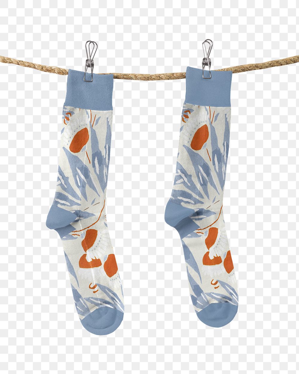 PNG Hanging blue socks transparent background