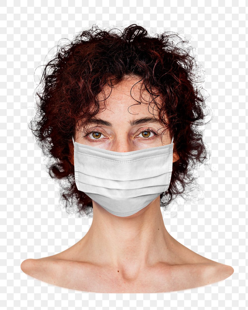 PNG Curly haired woman wearing a face mask, collage element, transparent background
