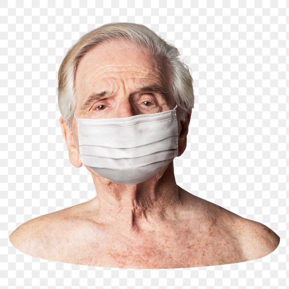 Old man png wearing face mask, transparent background
