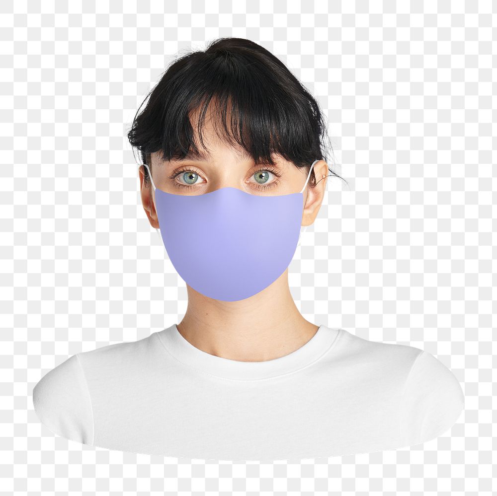 Woman wearing purple mask png, transparent background