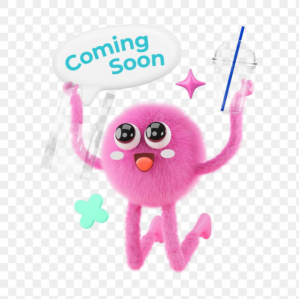 Coming soon png word sticker, mixed media design, transparent background