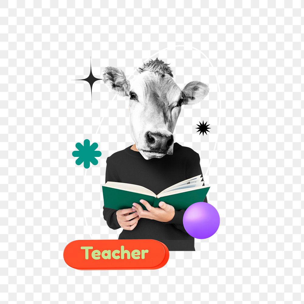 Teacher png word  sticker, mixed media design, transparent background