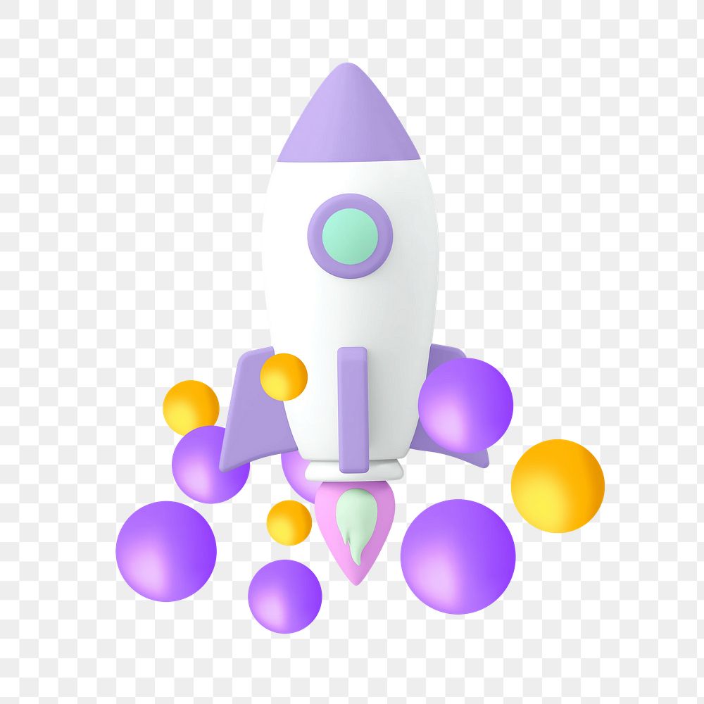 3D rocket png sticker, mixed media transparent background