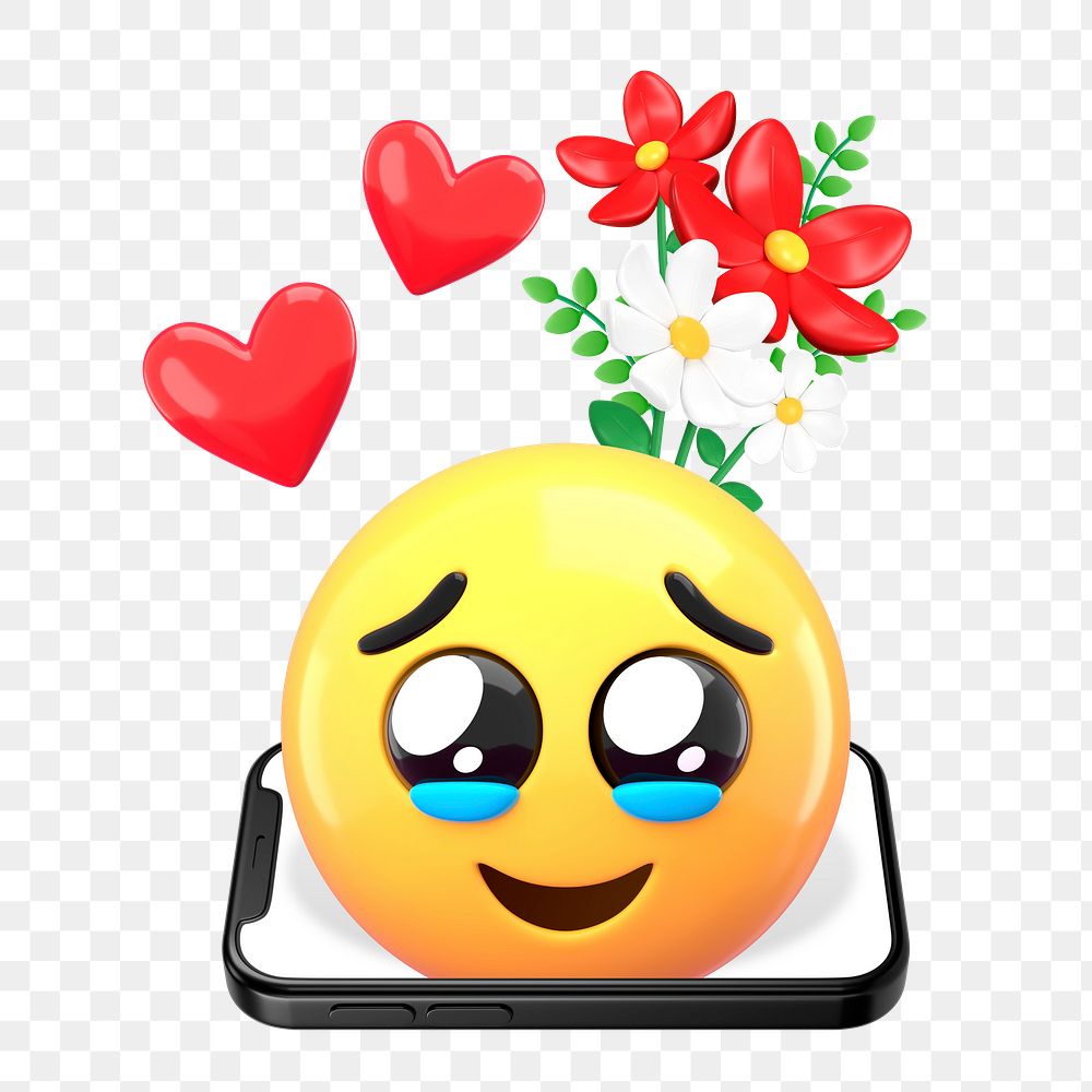 3D emoticon png in love sticker, transparent background