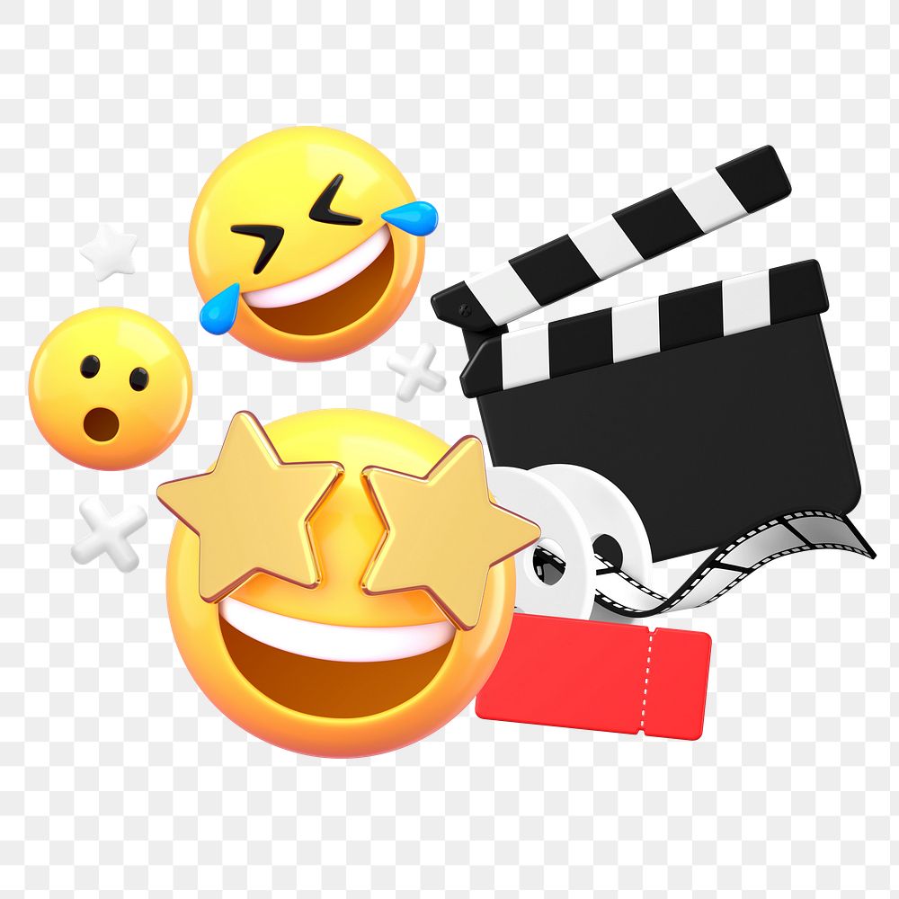 3D emoticon png movie time  sticker, transparent background