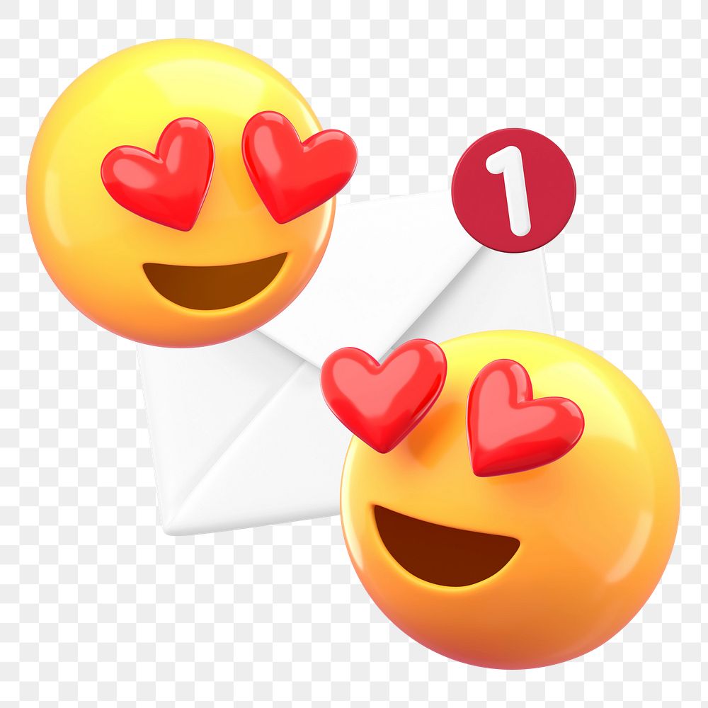 Heart emoticon png 3D love message sticker, transparent background