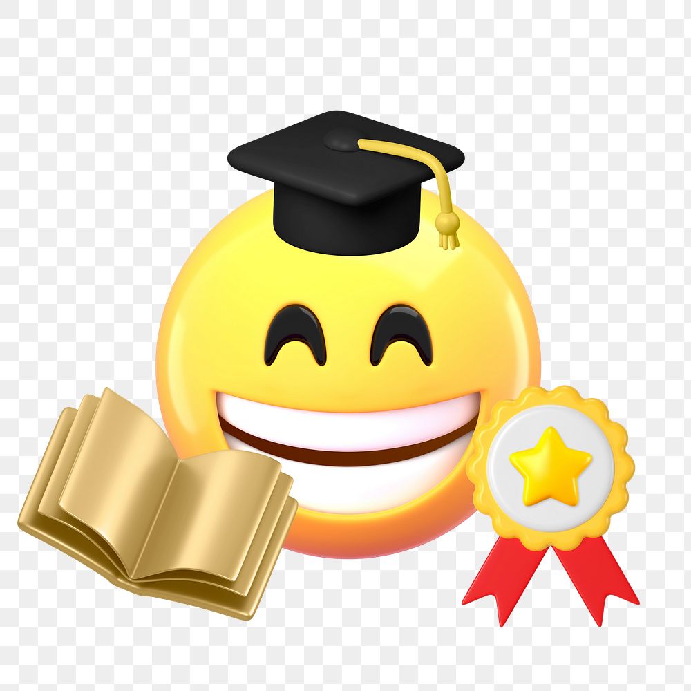 3D emoticon png graduation sticker, transparent background