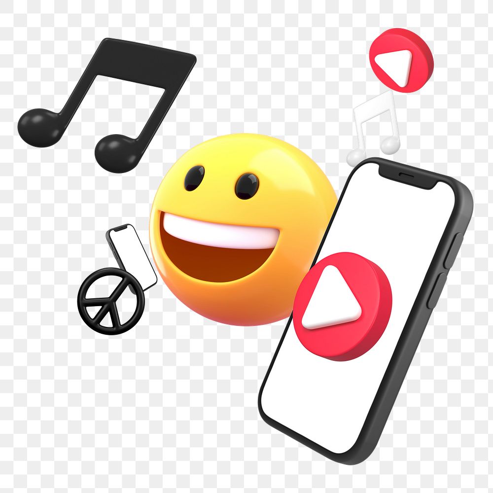 3D emoticon png music entertainment sticker, transparent background