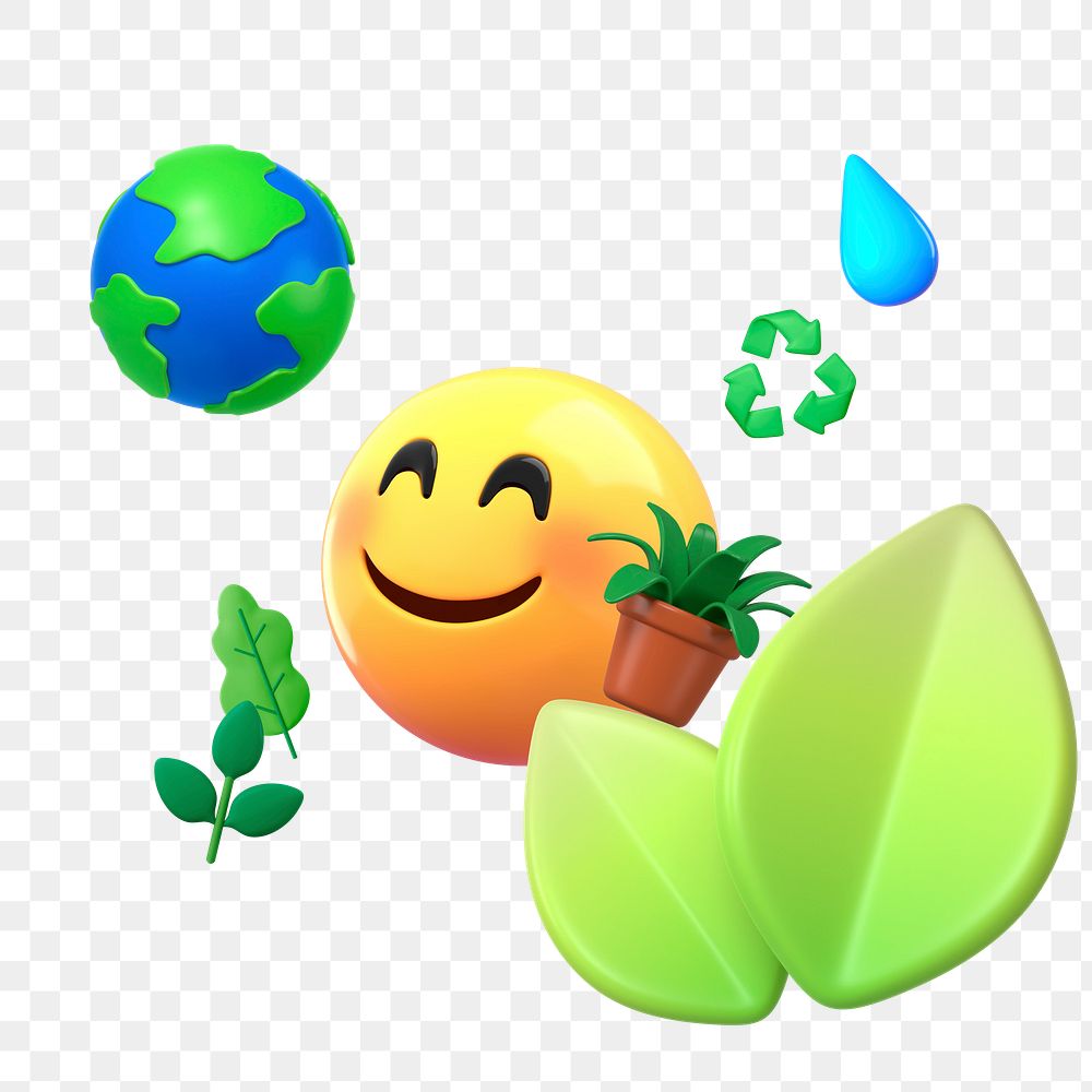 3D emoticon png world environment sticker, transparent background