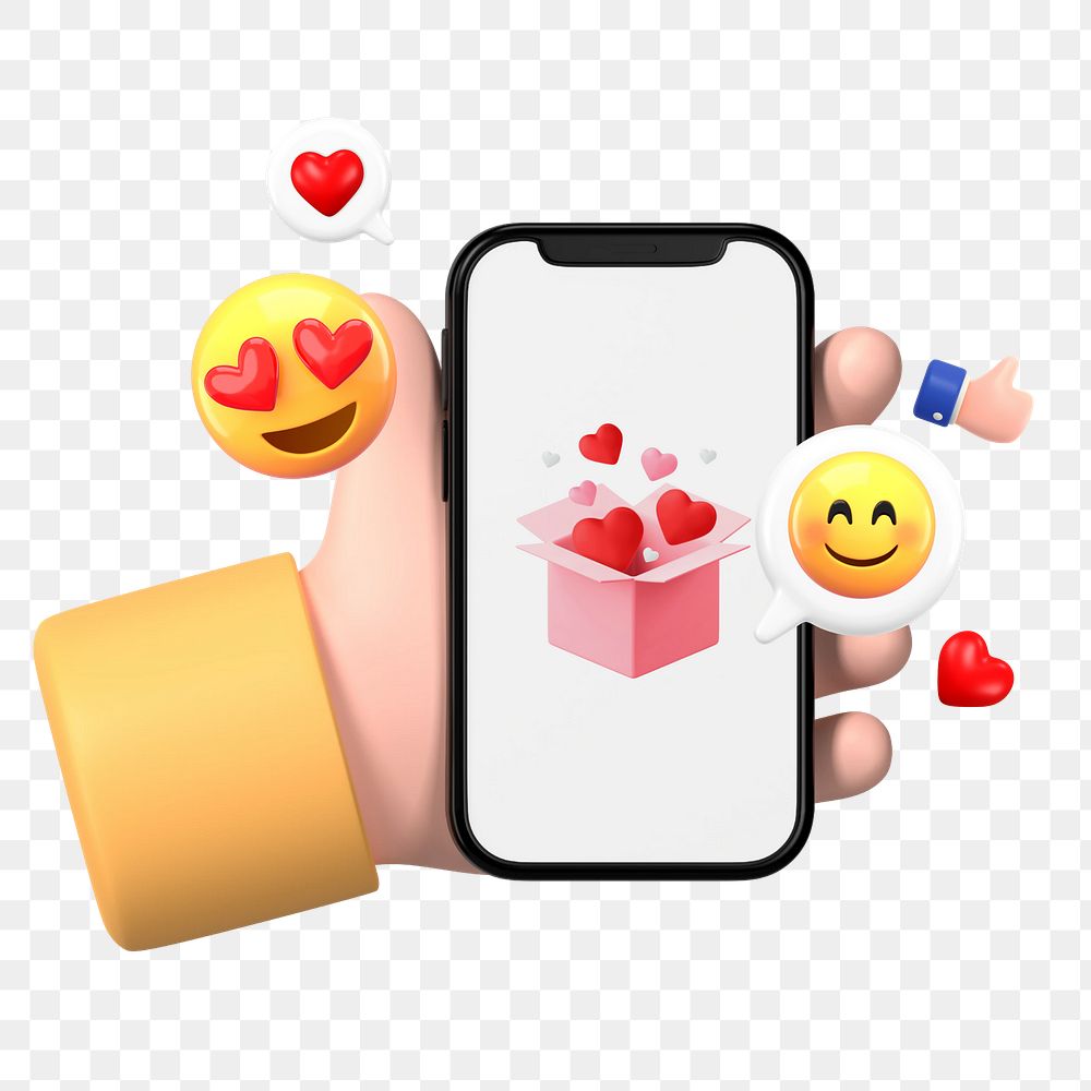 Online dating 3D png emoticon sticker, transparent background