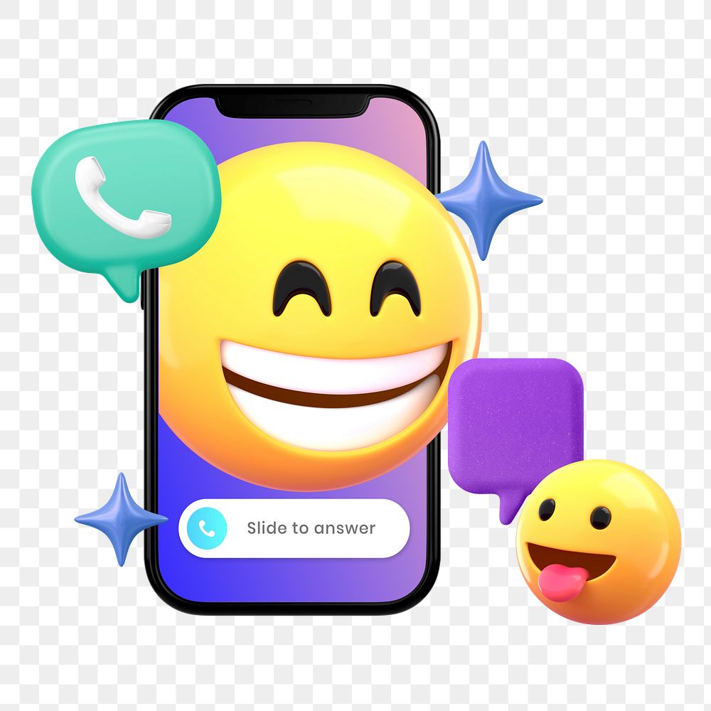 Happy emoticons png video call on the phone, transparent background