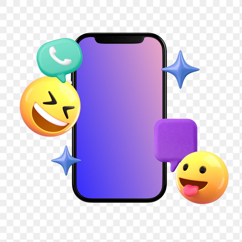 Happy emoticons png sticker, blank phone screen, transparent background