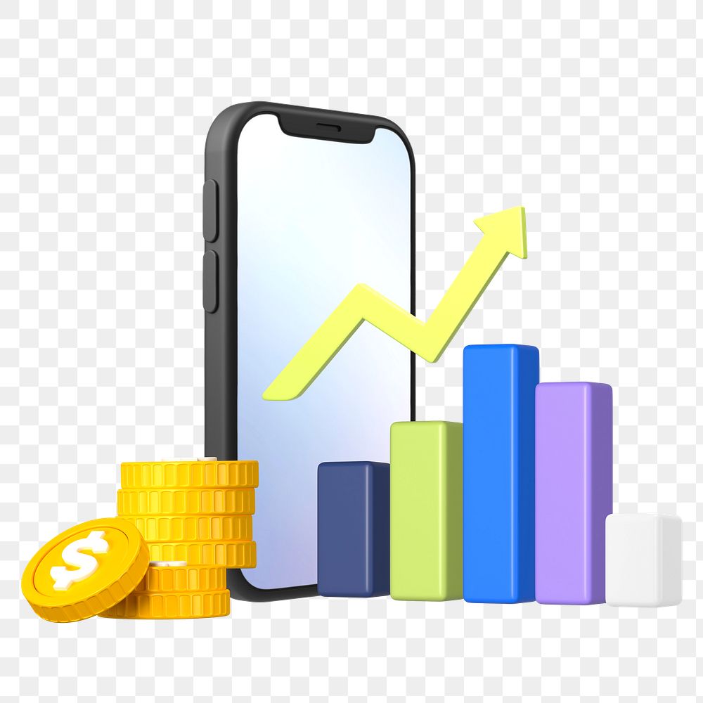 Stock market increase png sticker, 3D graphic, transparent background