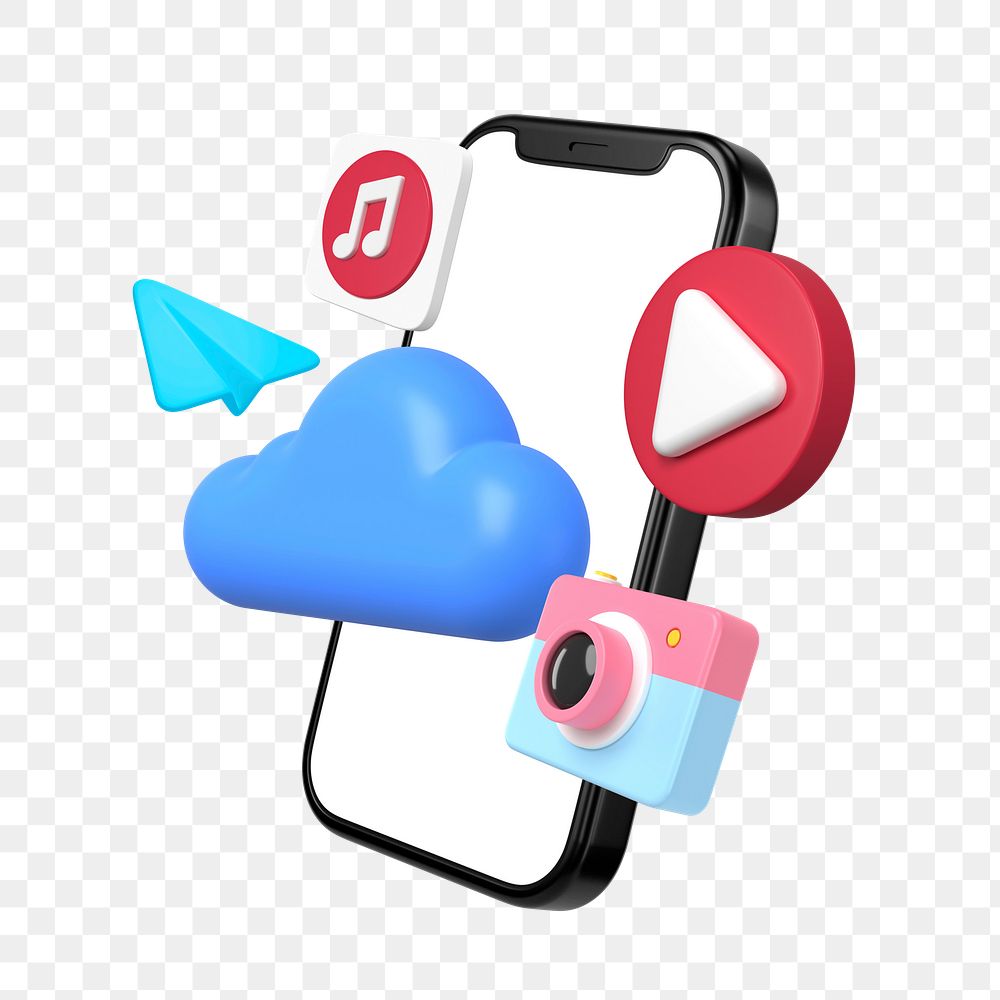 Cloud storage png media files, 3D remix, transparent background