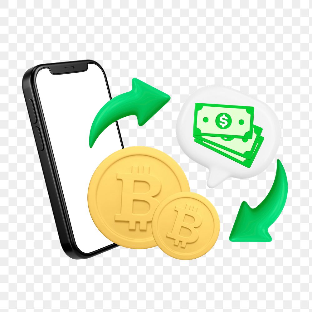 3D cryptocurrency png trading smartphone, finance remix, transparent background