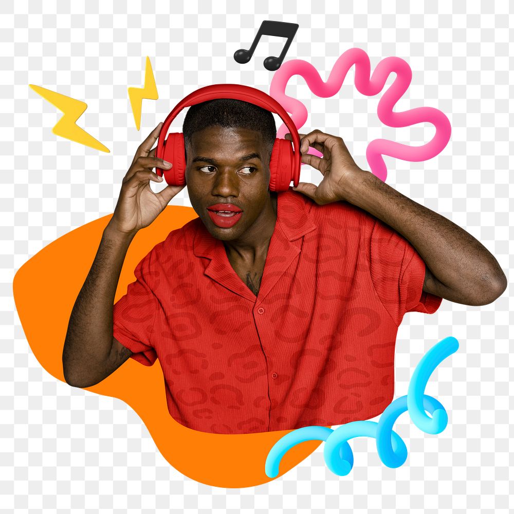 Listening to music png sticker, colorful remix, transparent background 