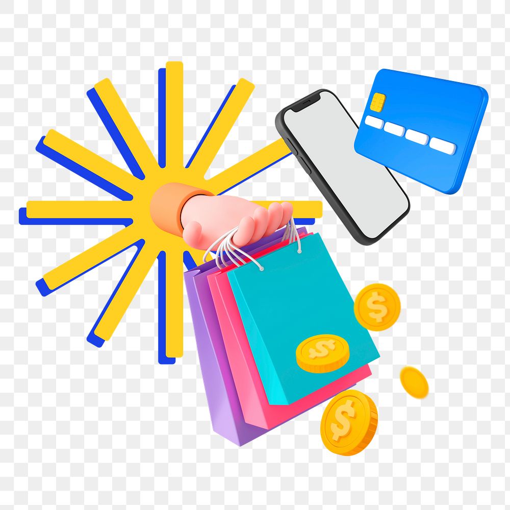 Shopping spree png sticker, colorful remix, transparent background 