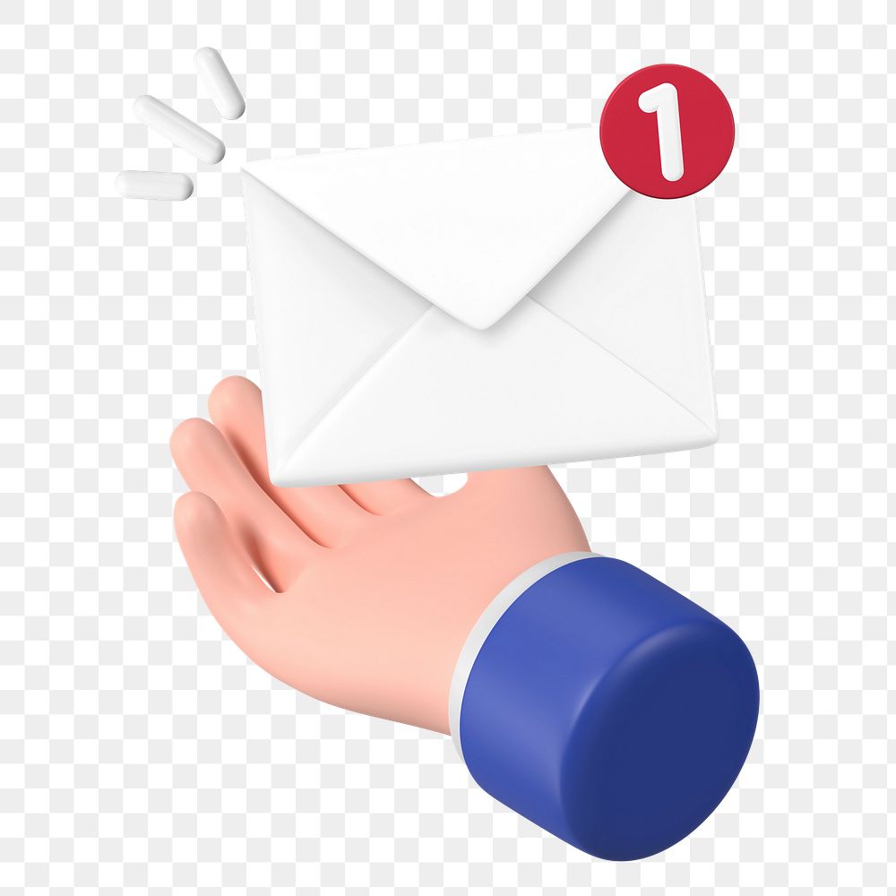 Business email notification png sticker, hand presenting letter 3D graphic, transparent background