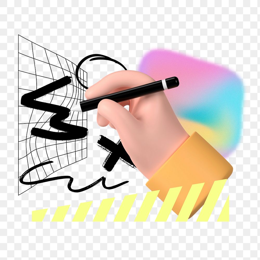 3D drawing hand png sticker, creative pastel holographic remix on transparent background