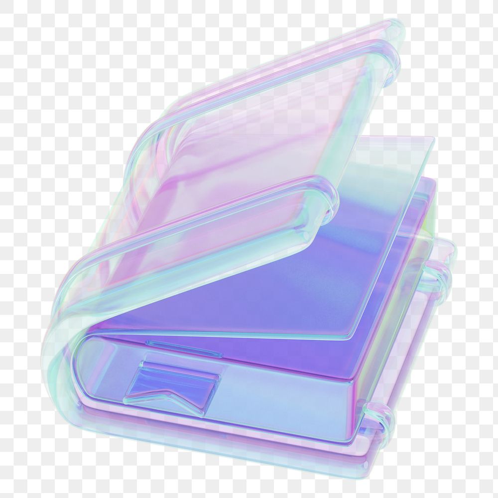 Holographic book png 3D education element, transparent background