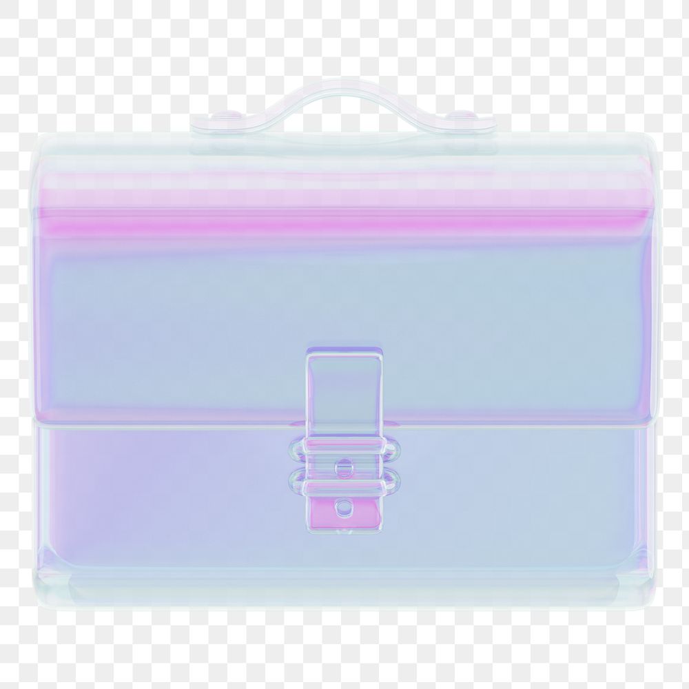 Holographic business briefcase png 3D element, transparent background